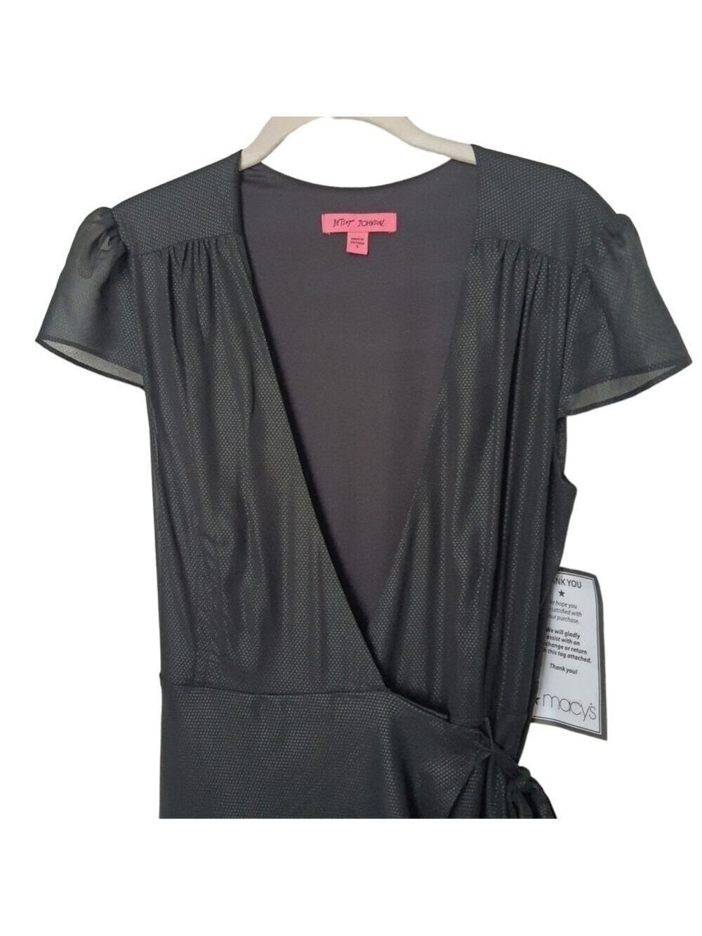 NWOT Betsy Johnson Wrap Dress Womens 8 Black High/Low Midi/Maxi Cap Sleeve